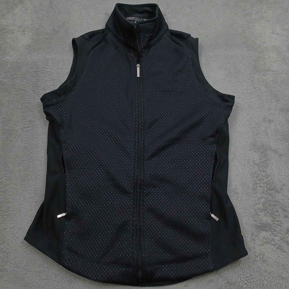 Nike Vest Womens Small Black Golf Terma Fit Full Zip Pockets Preppy